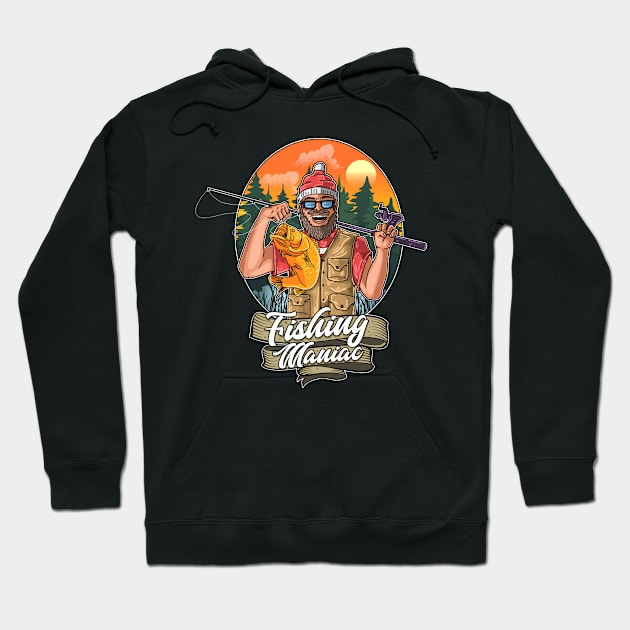 fishing maniac illustration Hoodie by Mako Design 